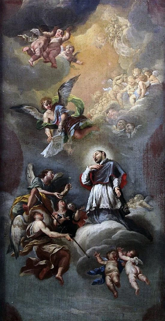 Un santo, angeli e amorini tra le nuvole - bozzetto, attribuito